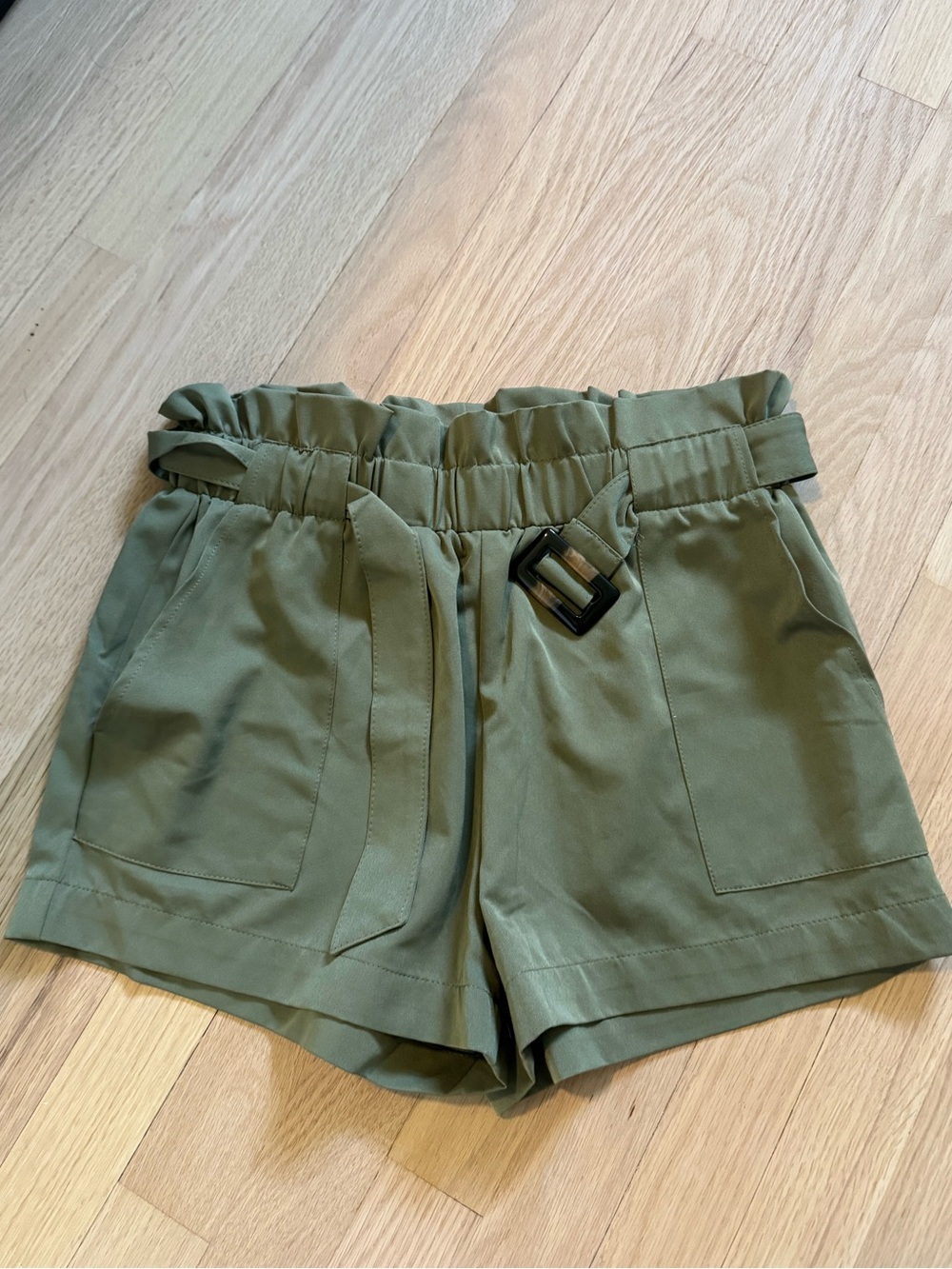Streetwear Society Olive High Waisted Paperbag Waist Shorts with Belt